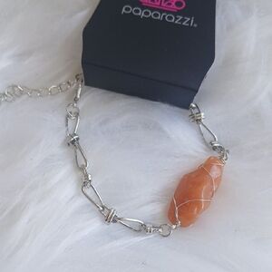 Paparazzi Silver Bracelet with Orange Gemstone